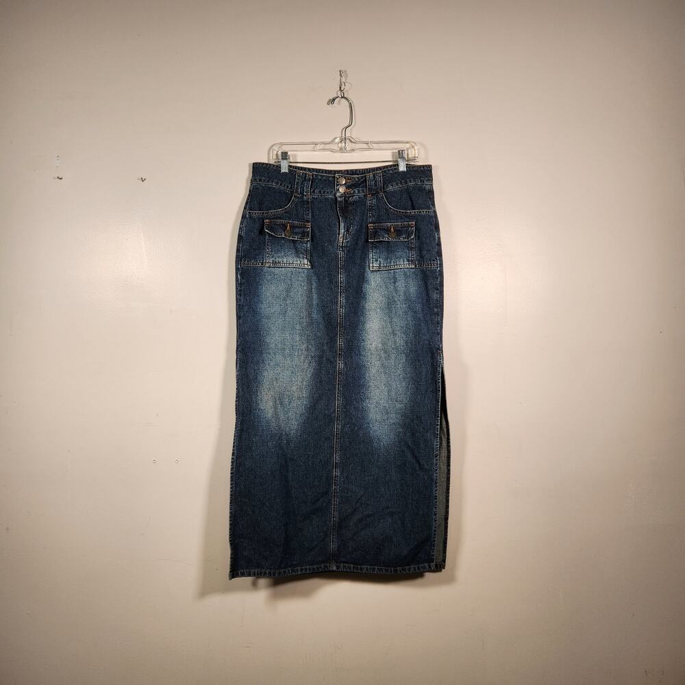 PARIS BLUES Soul Mate Maxi Denim Skirt Juniors 13 Blue Pockets Vtg 90s Modest